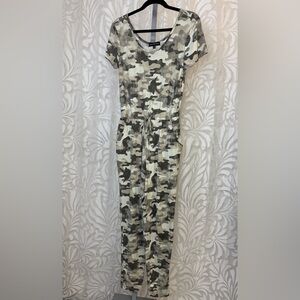 Almost Famous Cream and Brown Jumpsuit with Pockets Urban Camouflage M